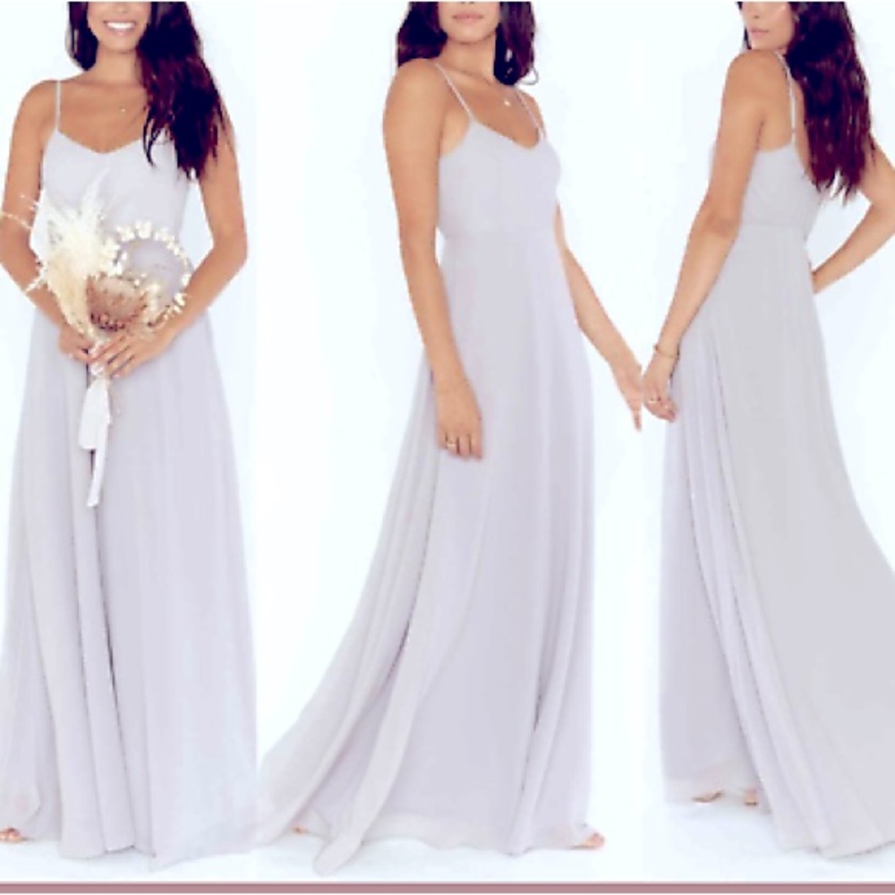 Show Me Your Mumu Faith Maxi Dress in Dove Grey Chiffon NWT $198 MSRP Small